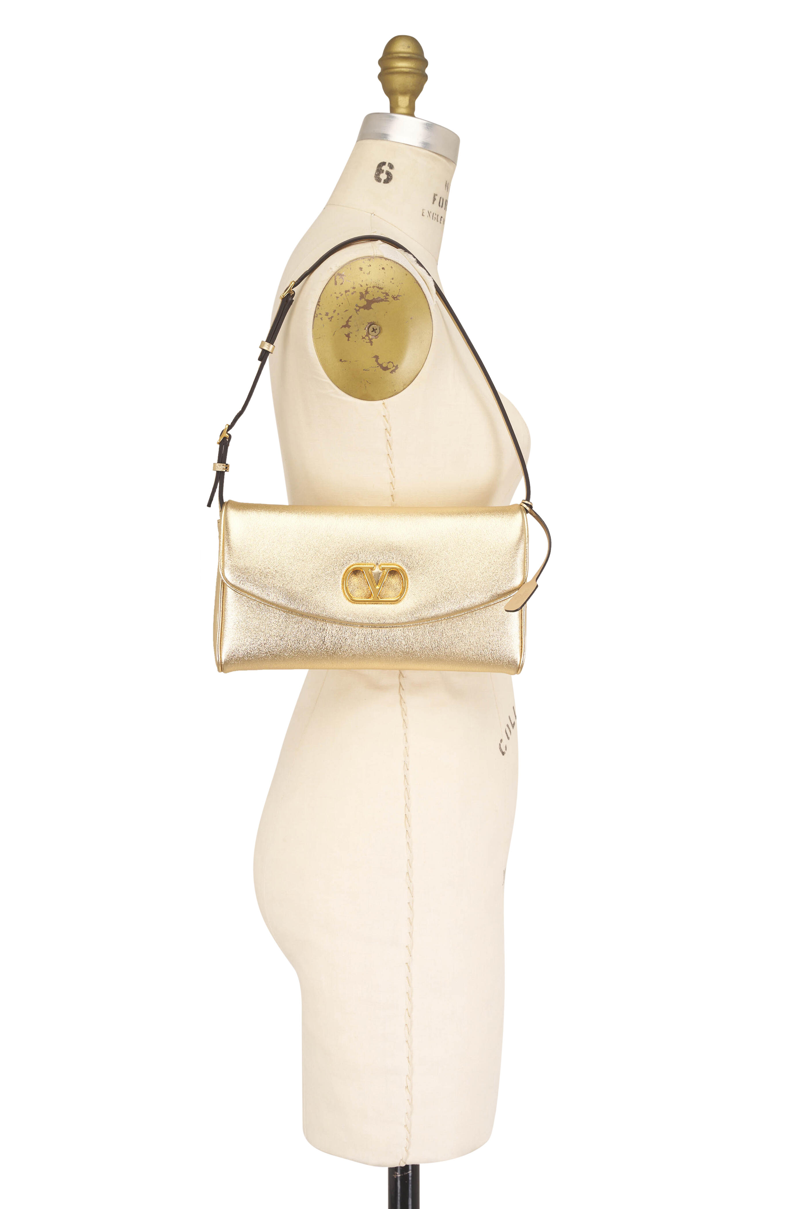 Valentino Garavani - Small Devain Nappa Gold Shoulder Bag - view 5