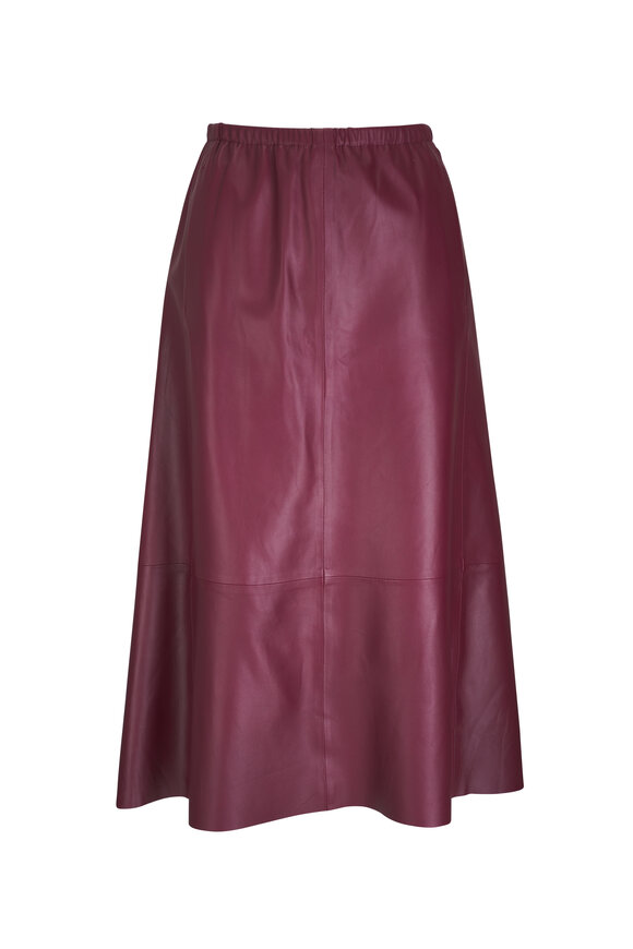 Vince - Raspberry Gathered Leather Mid-Rise Skirt