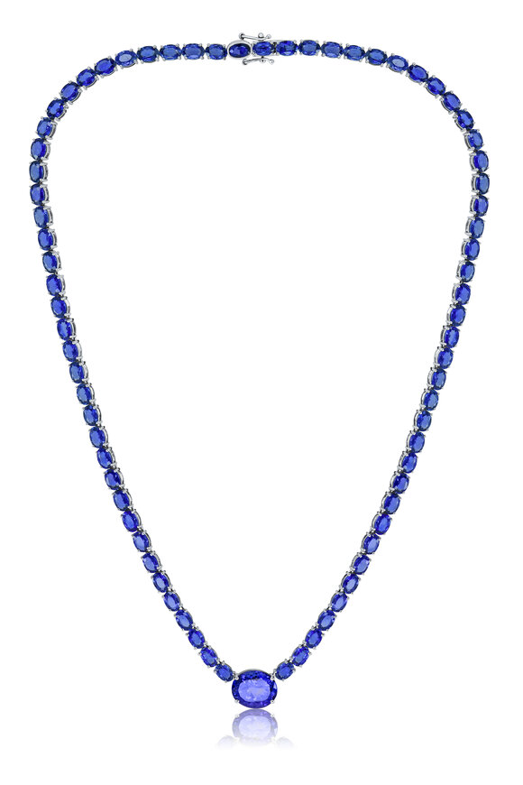 Sutra 18k White Gold Blue Sapphire Necklace