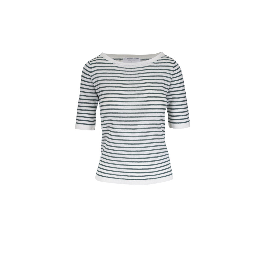 Majestic - Agave & White Stripe Linen T-Shirt | Mitchell Stores