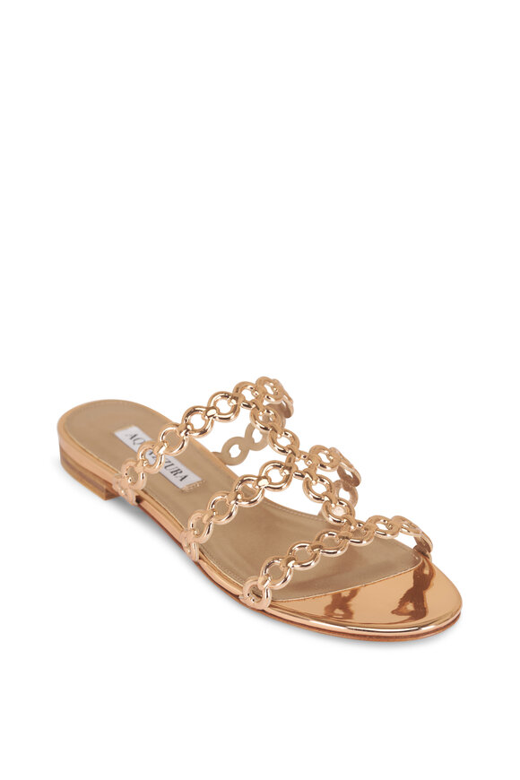 Aquazzura Infinity Rose Gold Chain Flat Slide - view 1