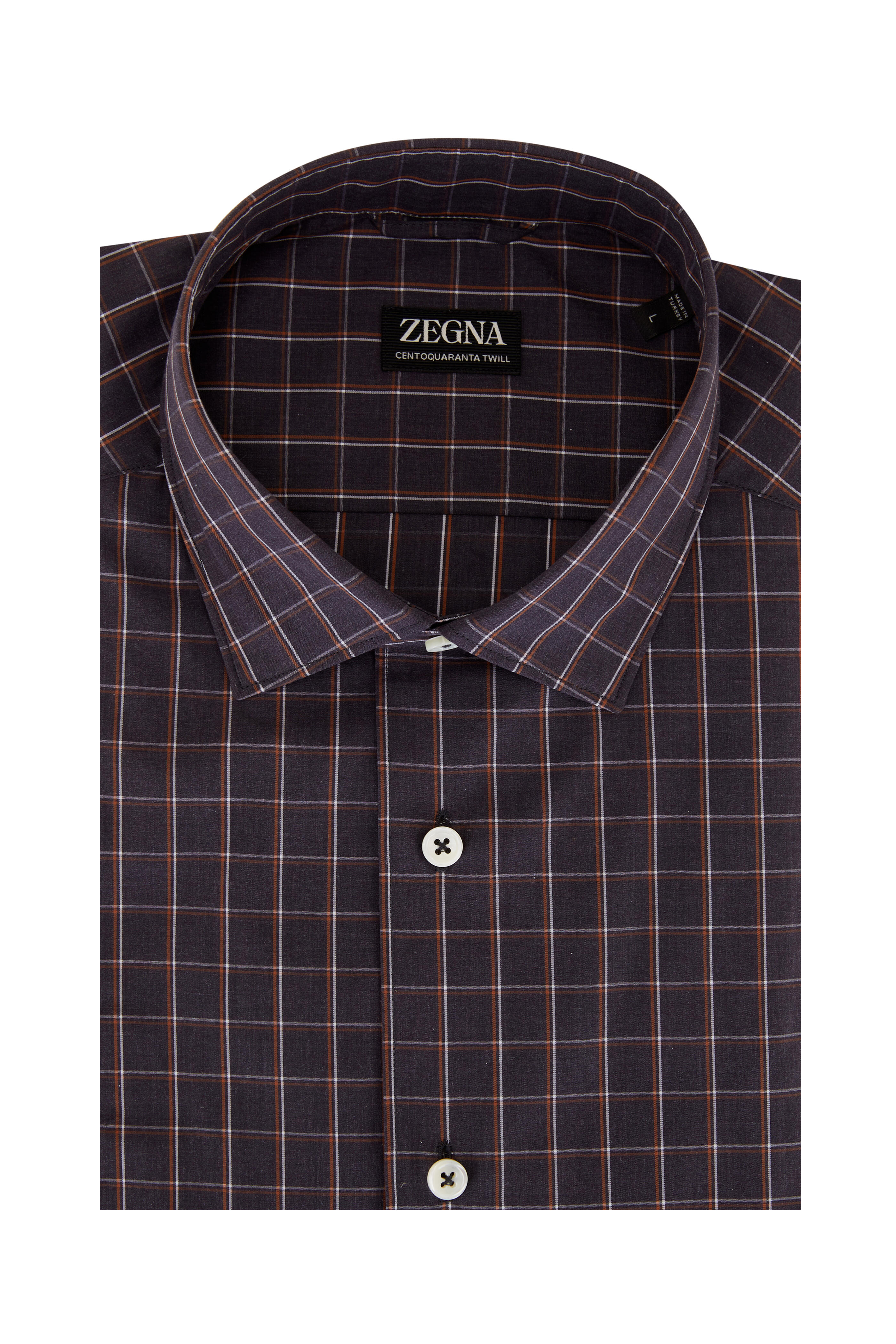 Zegna - Dark Brown & Rust Check Cotton Sport Shirt