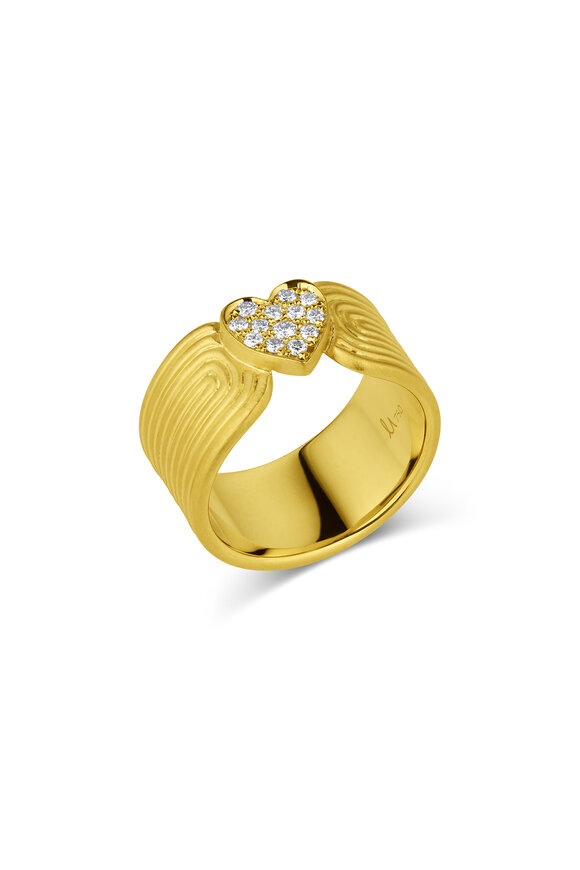 Leigh Maxwell 18k Yellow Gold Pave Diamond Ridged Heart Band - view 1