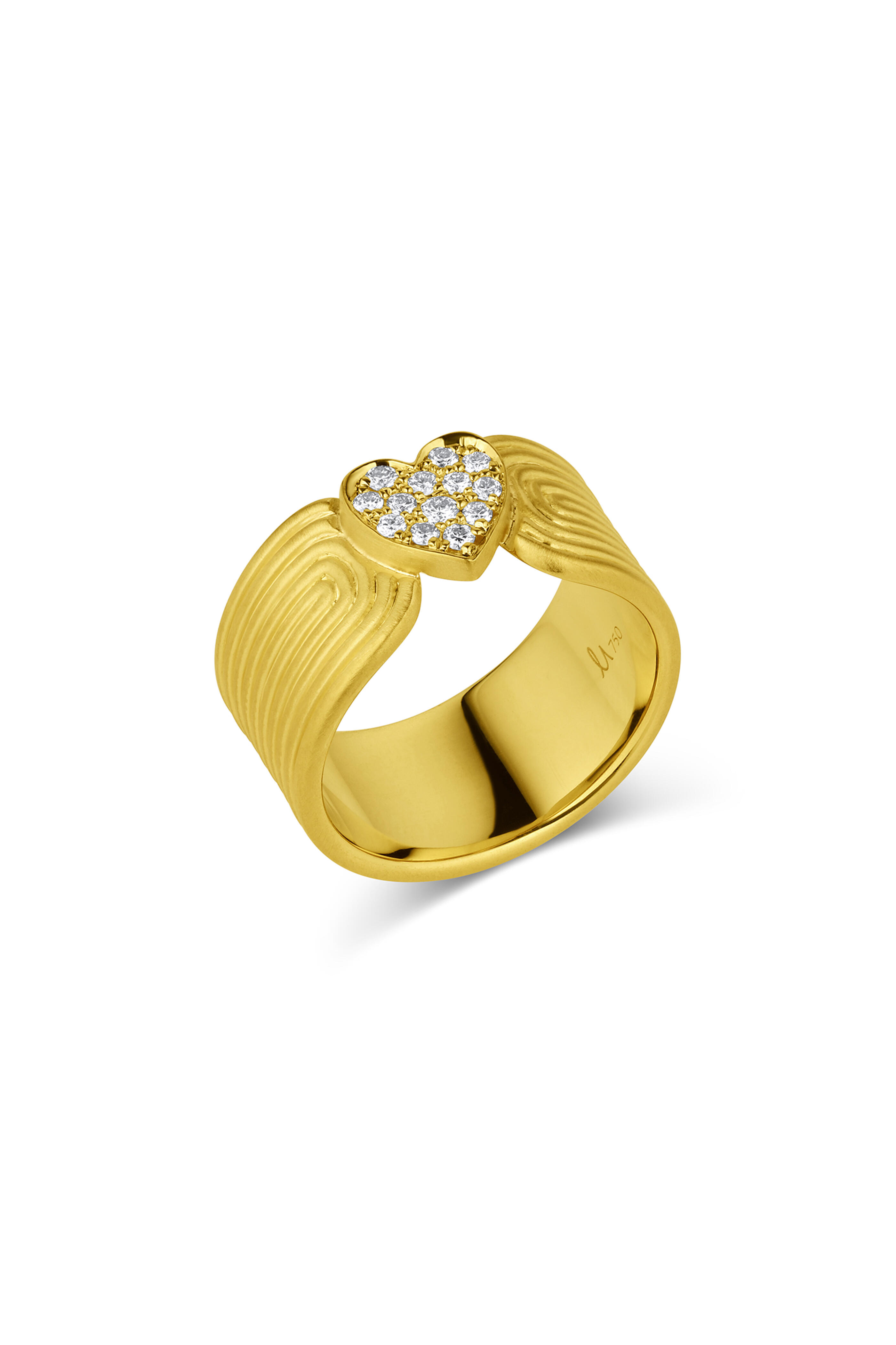 Leigh Maxwell - 18k Yellow Gold Pave Diamond Ridged Heart Band - view 1