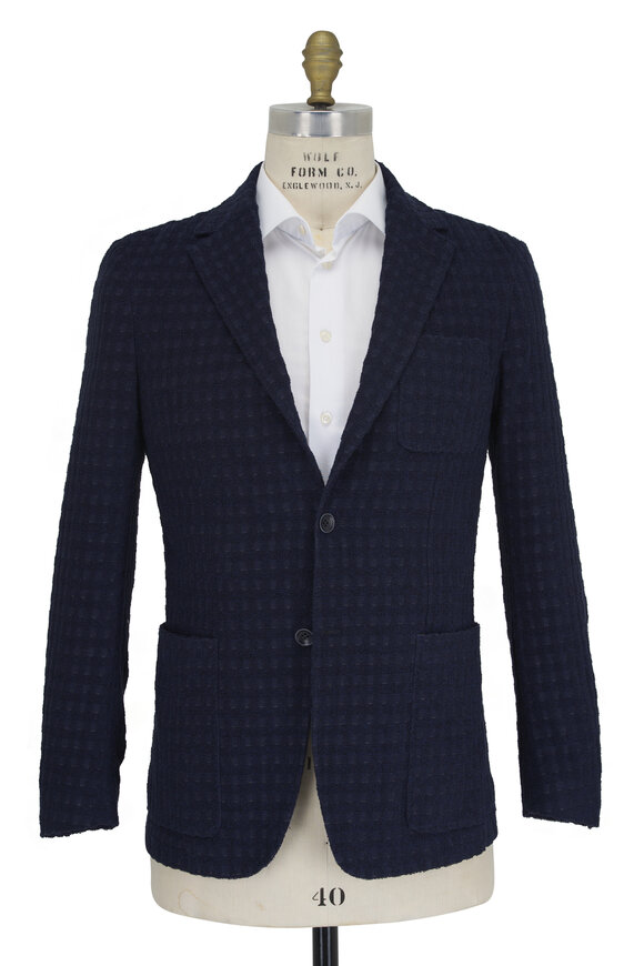 Canali - Navy Blue Gingham Cotton Sportcoat 