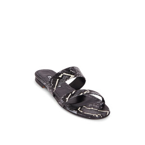 Manolo Blahnik - Serrato Gray, Black, & White Snake Flat Sandal