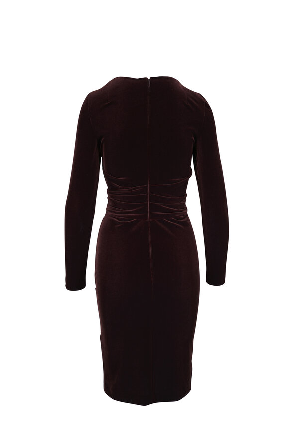 Talbot Runhof - Chocolate Velvet Ruched Cocktail Mini Dress