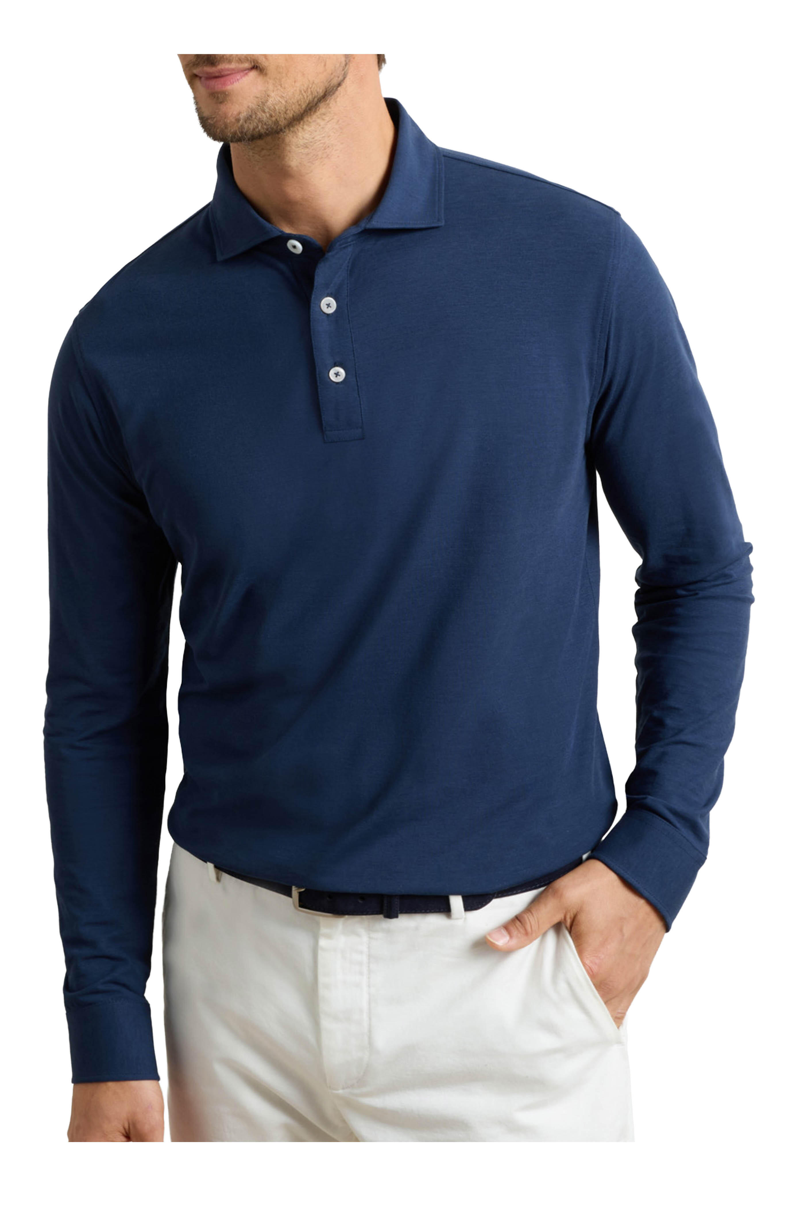 Peter Millar - Navy Cool Cotton Long Sleeve Polo