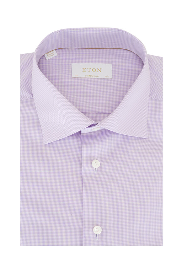 Eton Light Purple Plaid Cotton Sport Shirt