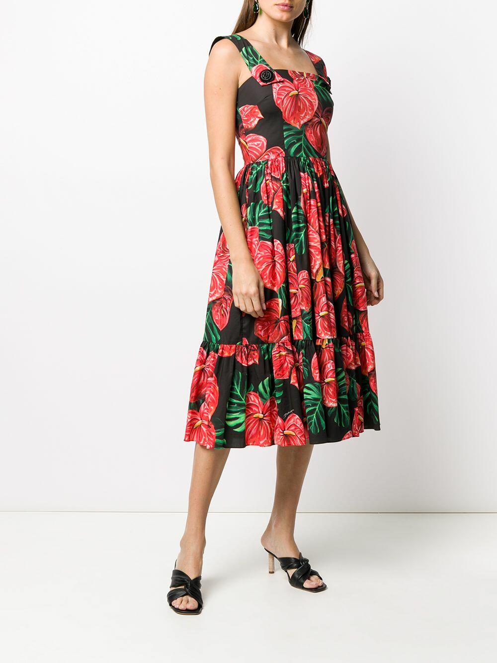 Dolce & Gabbana Girls Mini Me Black & Red Laceleaf Floral Print Dress