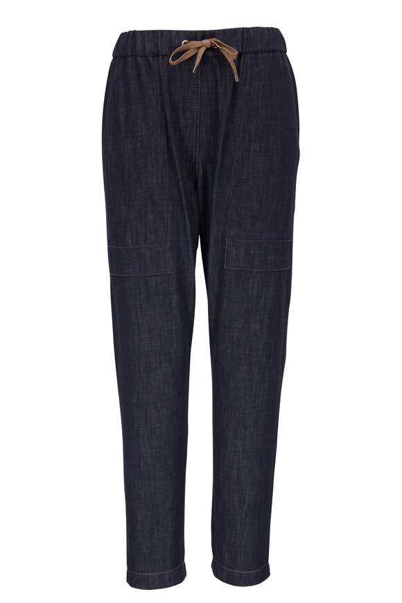 Brunello Cucinelli - Dark Denim Monili Striped Drawstring Pant