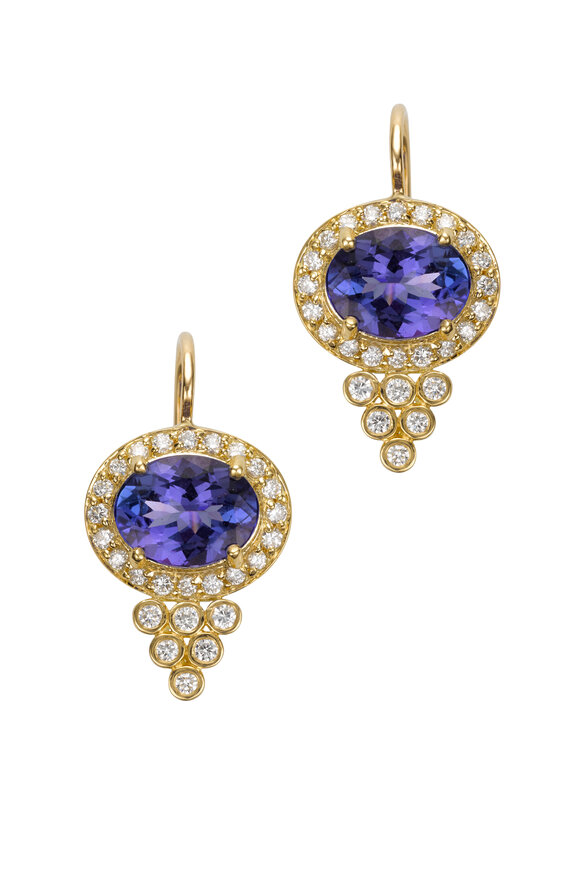 Temple St. Clair - 18K Gold Tanzanite Halo Pyramid Diamond Earrings