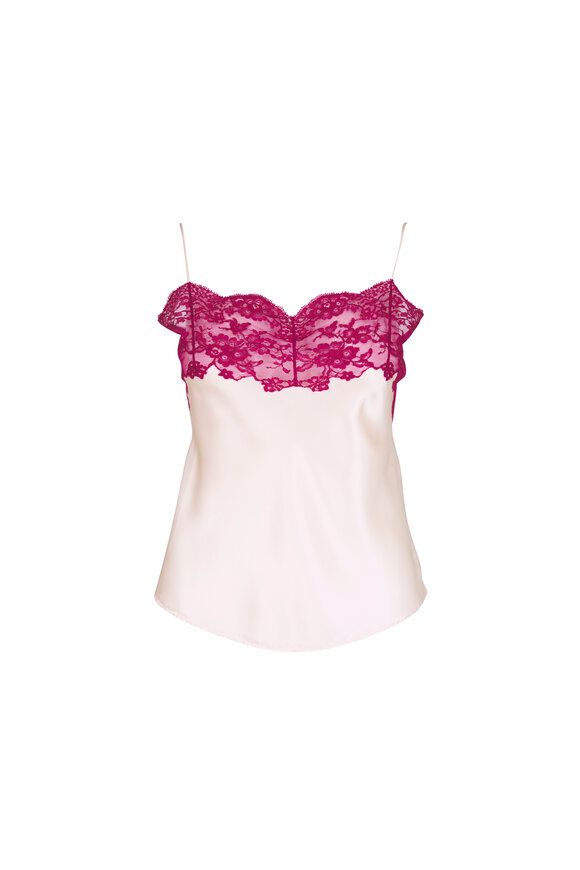 Saint Laurent Peach Silk & Lace Tank - view 1