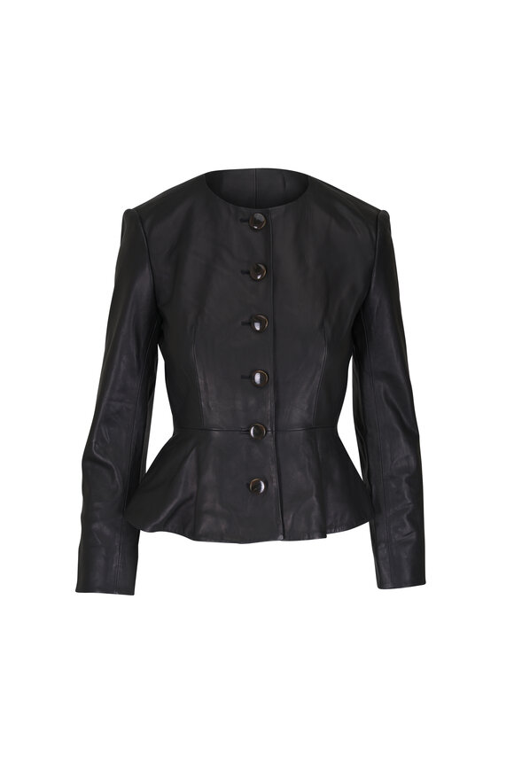 Veronica Beard Quinn Black Leather Peplum Jacket - view 1