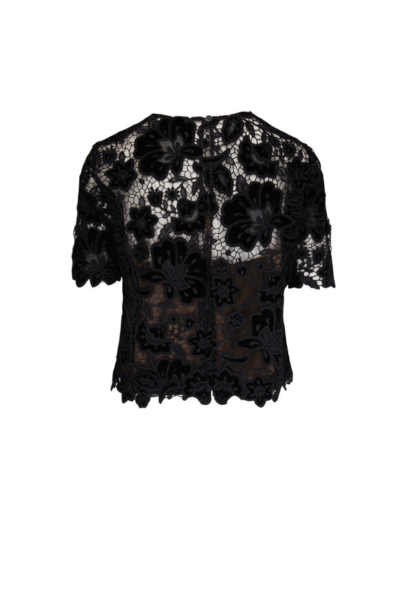 Carolina Herrera - Black Lace Short Sleeve Top 