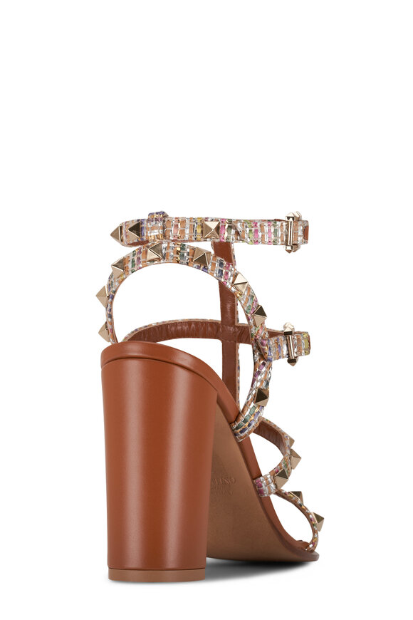 Valentino Garavani - Multicolor Rockstud Raffia Block Heel Sandal, 90mm