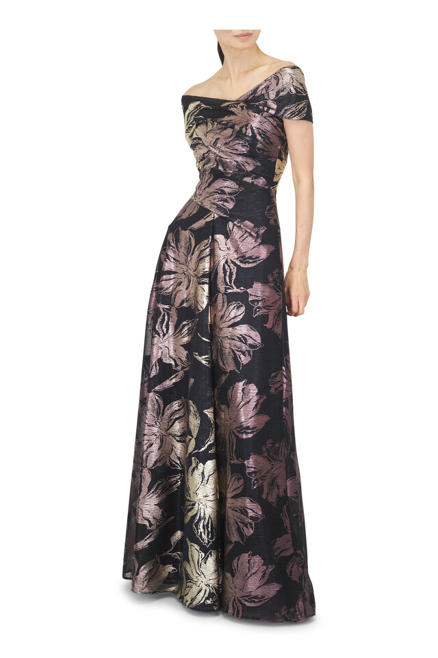 Designer outfit featuring Black Metallic Floral Jacquard Stole and Love Affair Black Mesh Sandal, 85mm