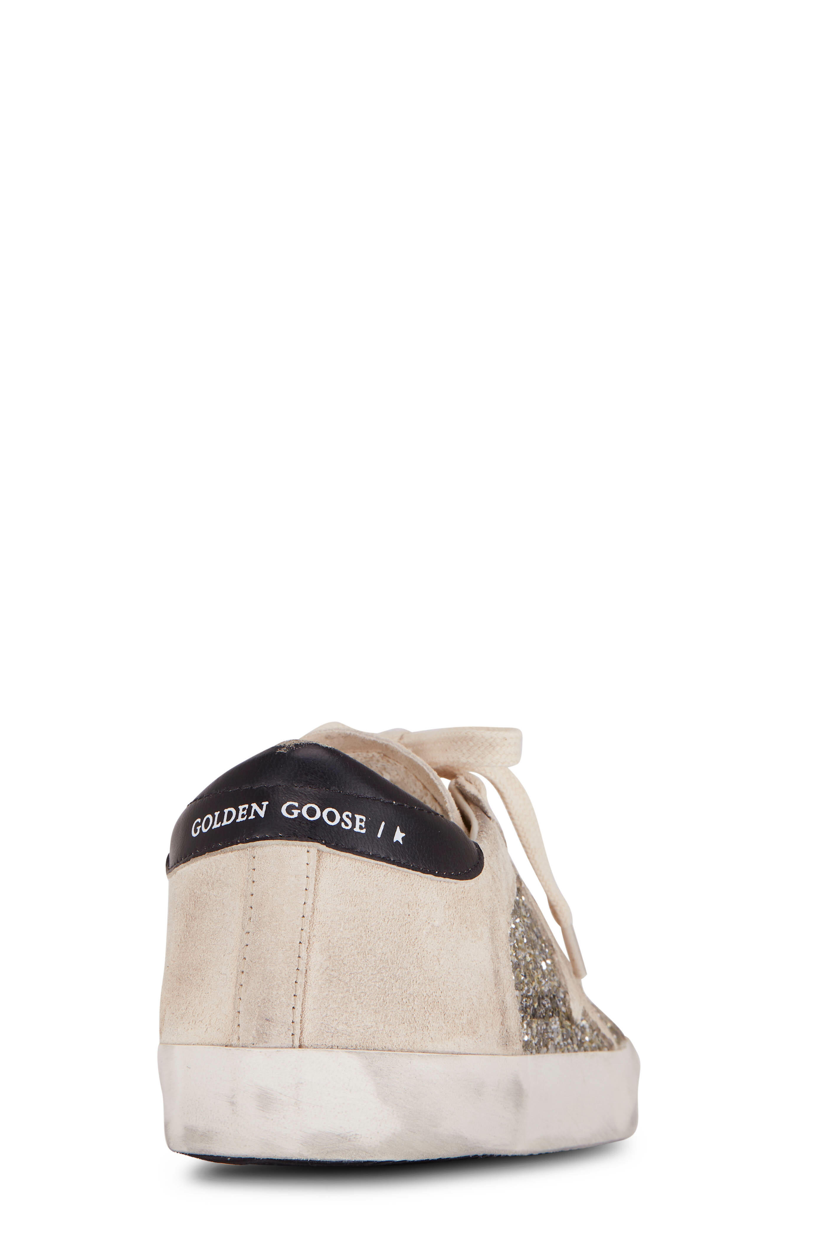 Golden Goose - Super-Star Beige Suede & Platinum Glitter Sneaker