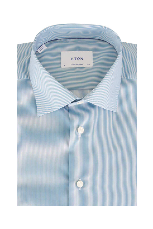 Eton Green Stripe Cotton Dress Shirt