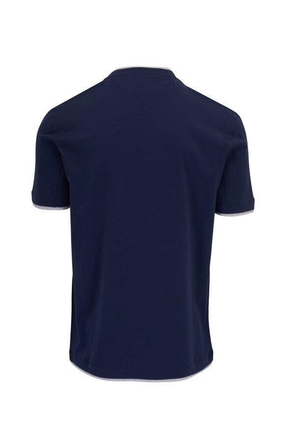 Brunello Cucinelli - Navy & Gray Tipped Cotton T-Shirt