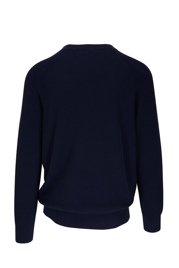 Brunello Cucinelli - Navy English Ribbed Knit Cotton Crewneck Sweater 