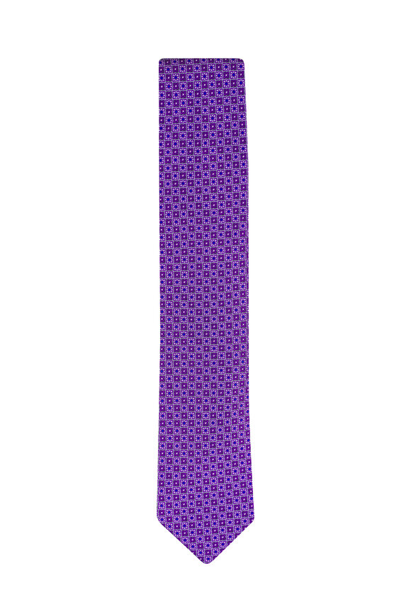 Canali Purple Floral Geometric Silk Necktie