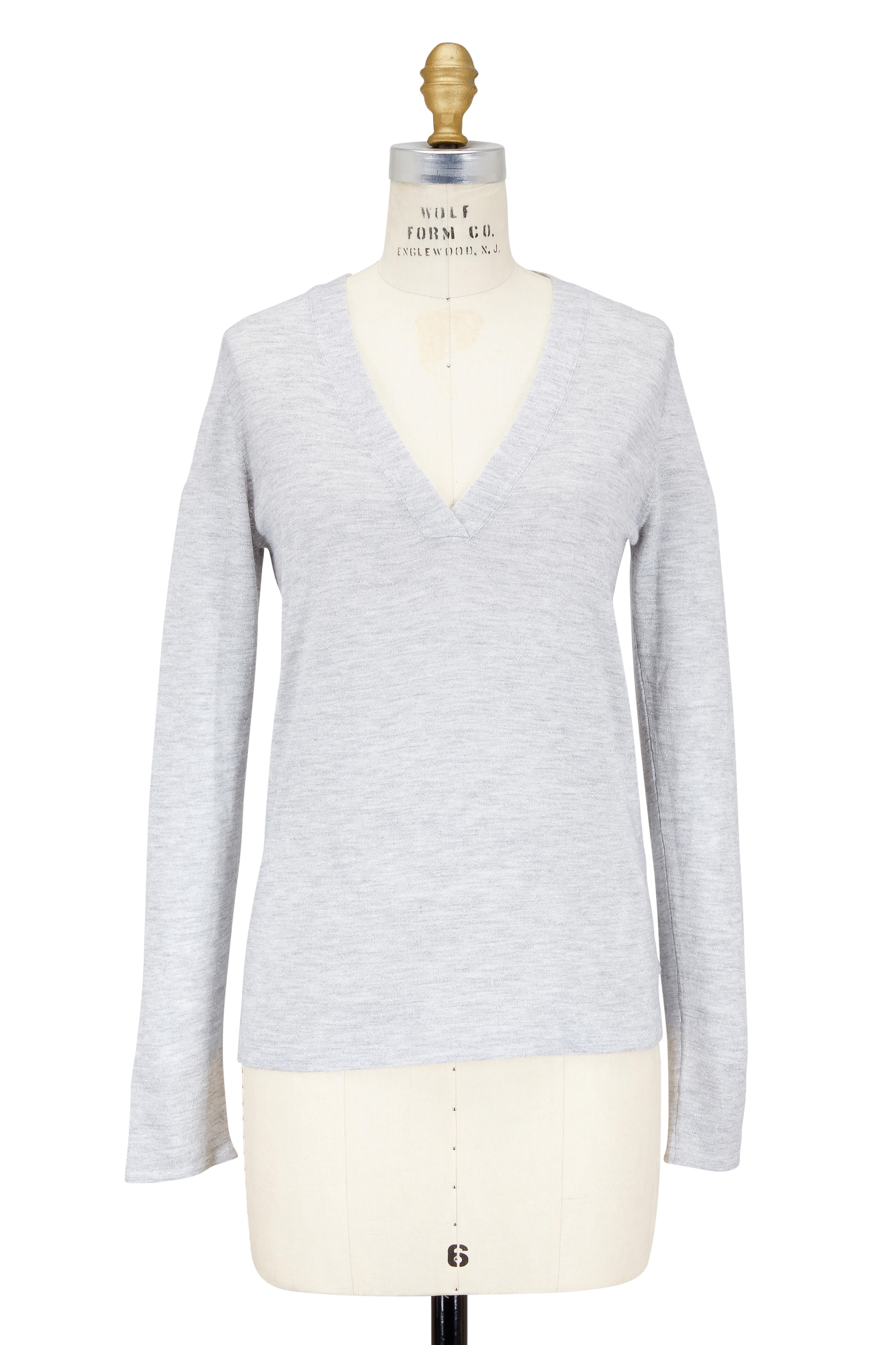 Brunello Cucinelli - Pebble Gray Cashmere, Silk & Lurex V-Neck Sweater