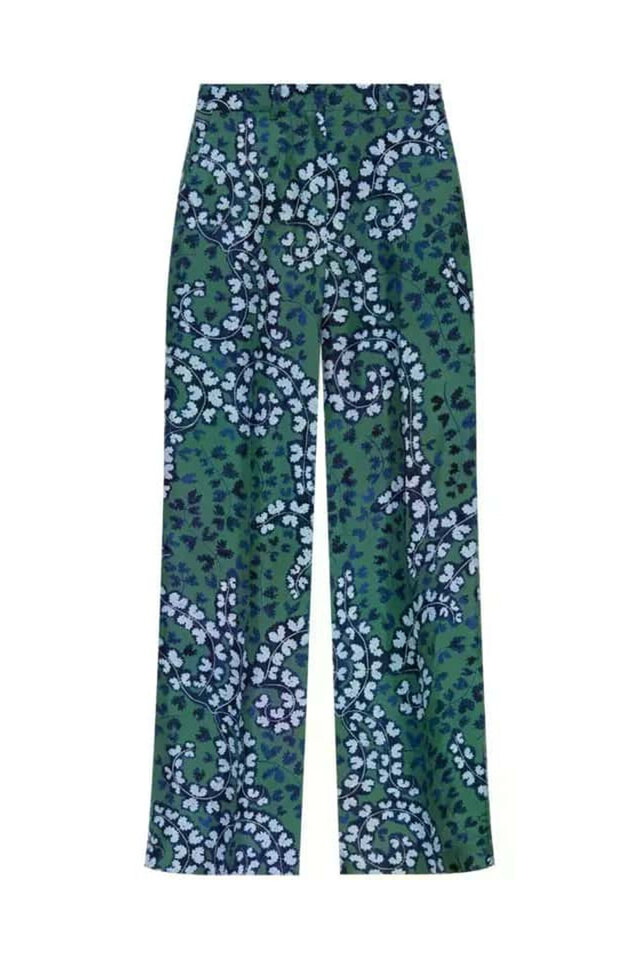 Lanvin - Blue & Green Rateau Print Wide Leg Silk Pant