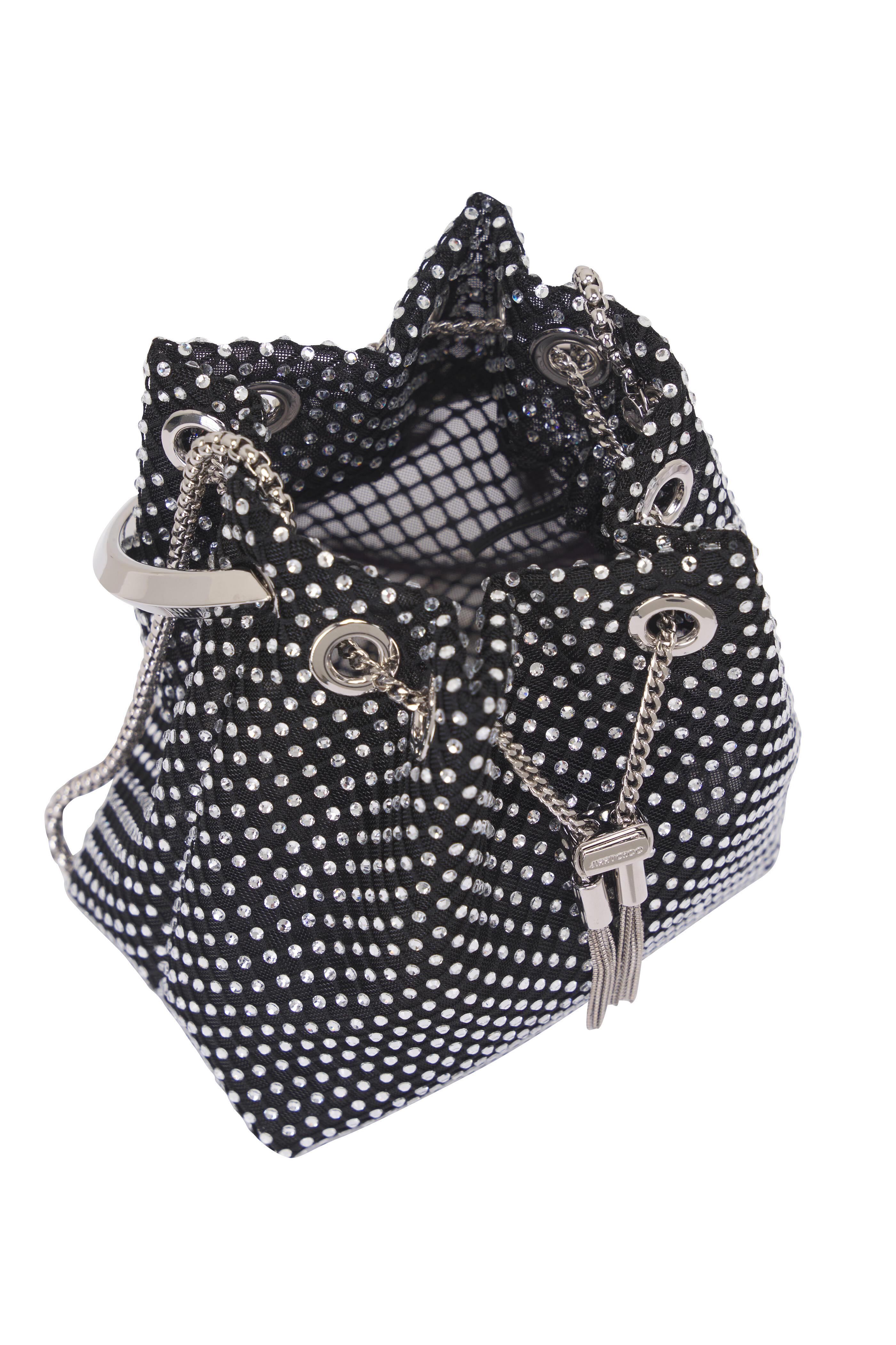 Jimmy Choo - Mini Bon Bon Black Crystal Mesh Bucket Bag