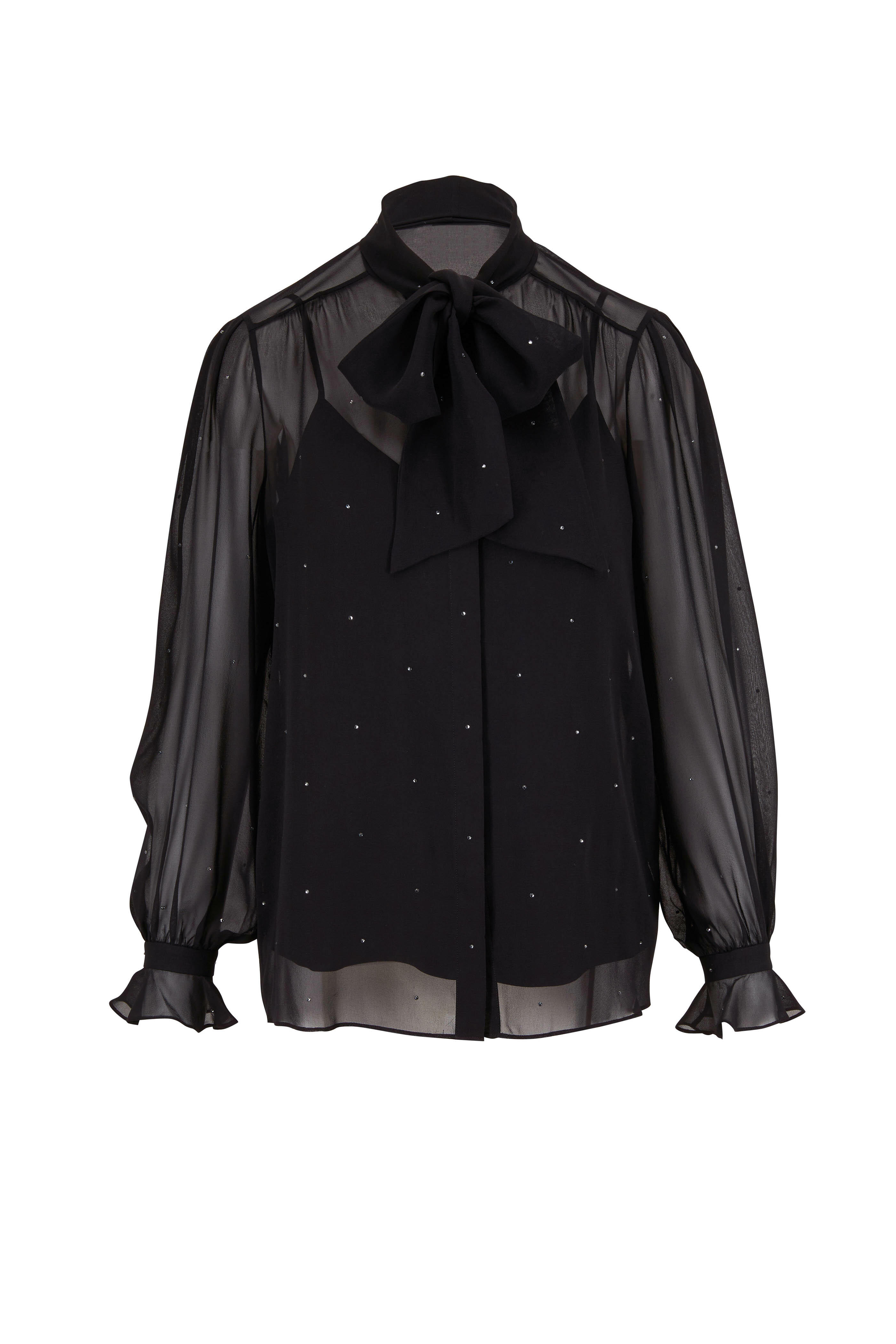 Lafayette 148 New York - Byron Black Crystal Silk-Chiffon Blouse