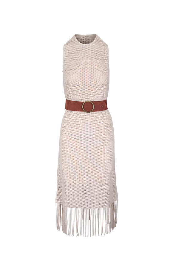 Akris Punto Cashew Fringe Belted Midi Dress