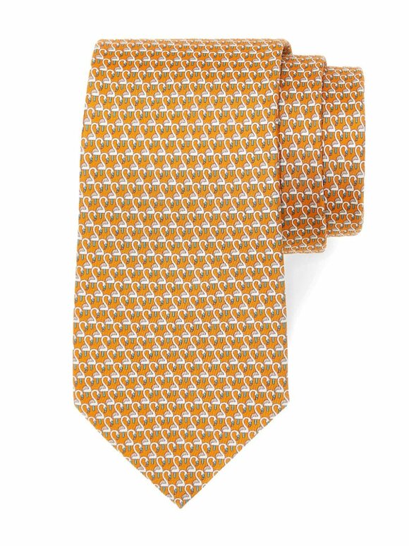 Ferragamo - Orange Swan Print Silk Necktie 
