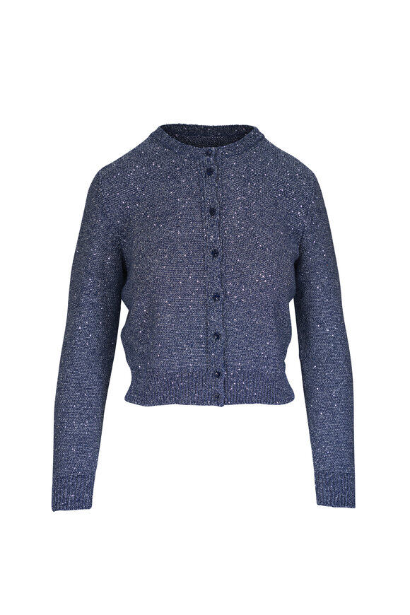 Akris Denim Blue Sequin Embellished Cardigan