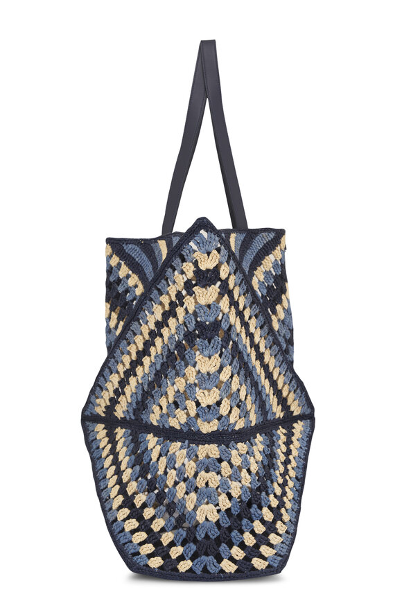 Loewe XL Crochet Navy & Sky Blue Puzzle Fold Tote - view 4