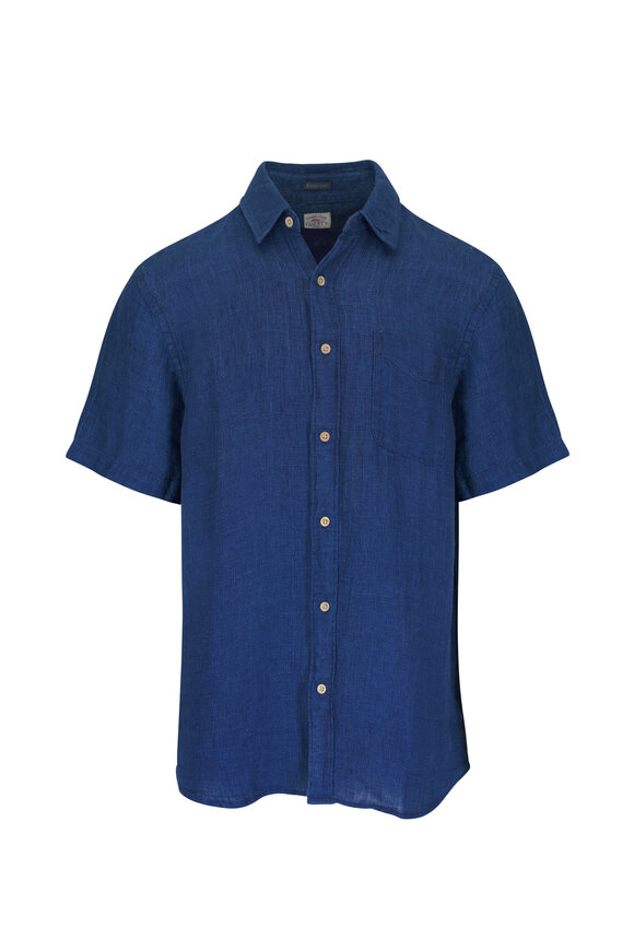 Faherty Brand Indigo Short-Sleeve Palma Linen Shirt
