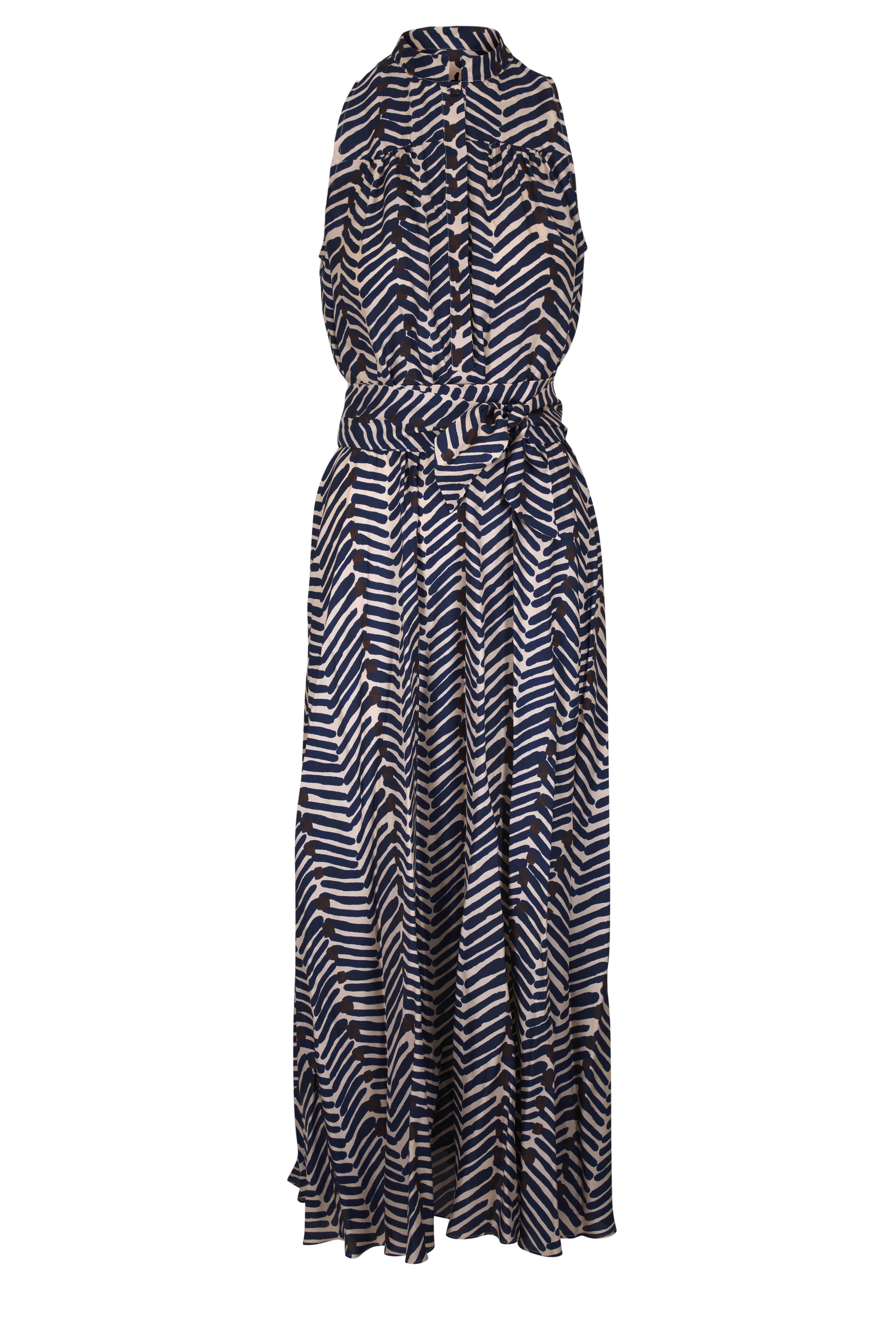 Kiton - White & Navy Print Silk Maxi Dress