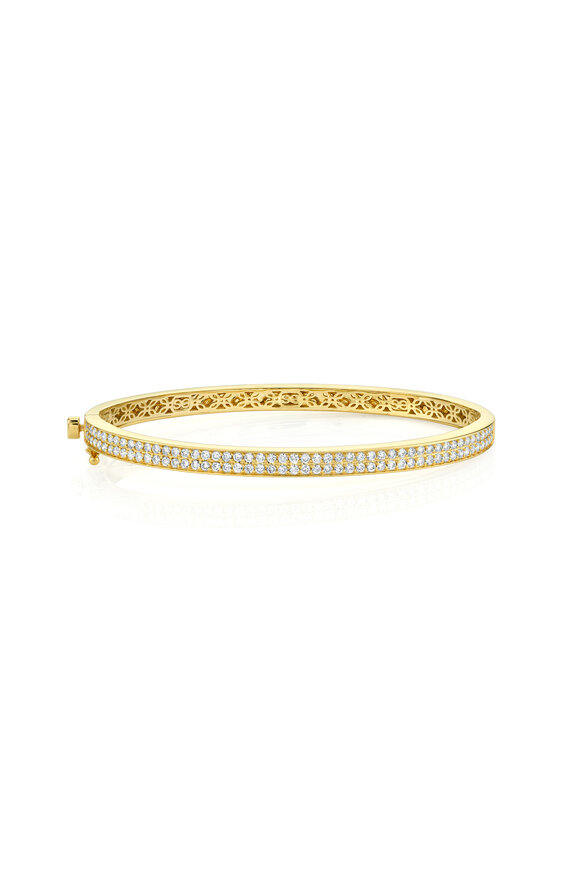 Sydney Evan 14K Yellow Gold Small Pave Hinge Bangle