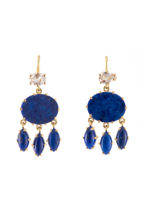 Sylva & Cie 18k Yellow Gold Lapis & White Sapphire Earring - view 1