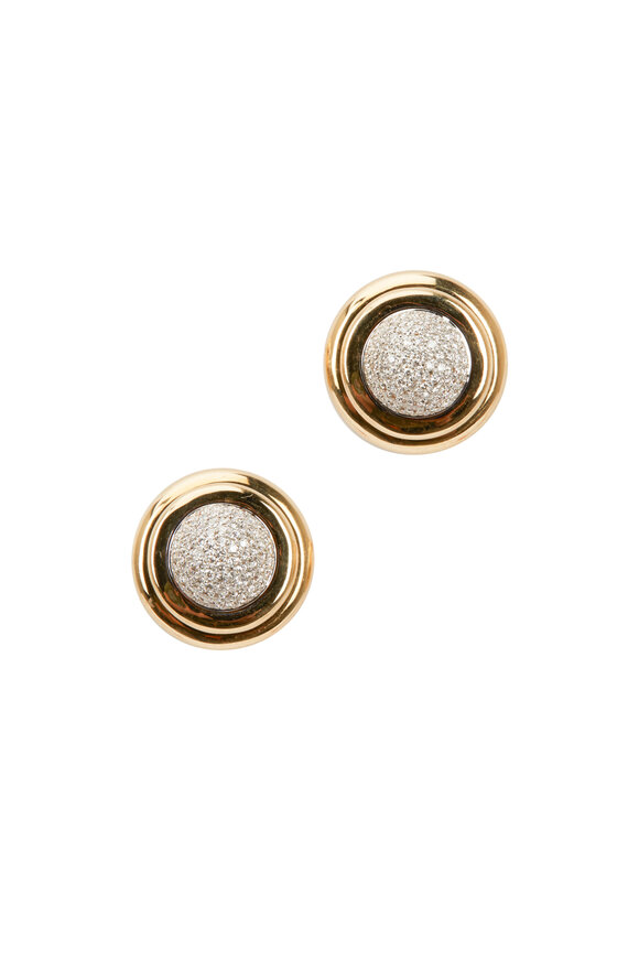 Syna - Yellow Gold White Diamond Round Earrings