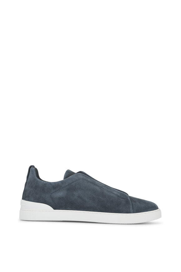 Zegna - Triple Stitch Slate Suede Low Top Sneaker