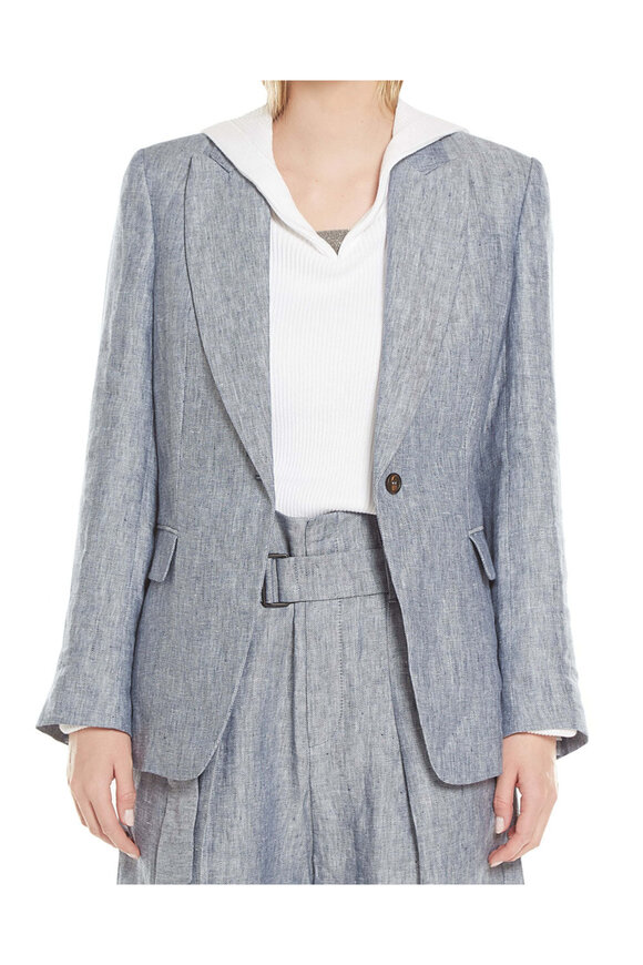 Brunello Cucinelli Oxford Herringbone Linen Jacket - view 2