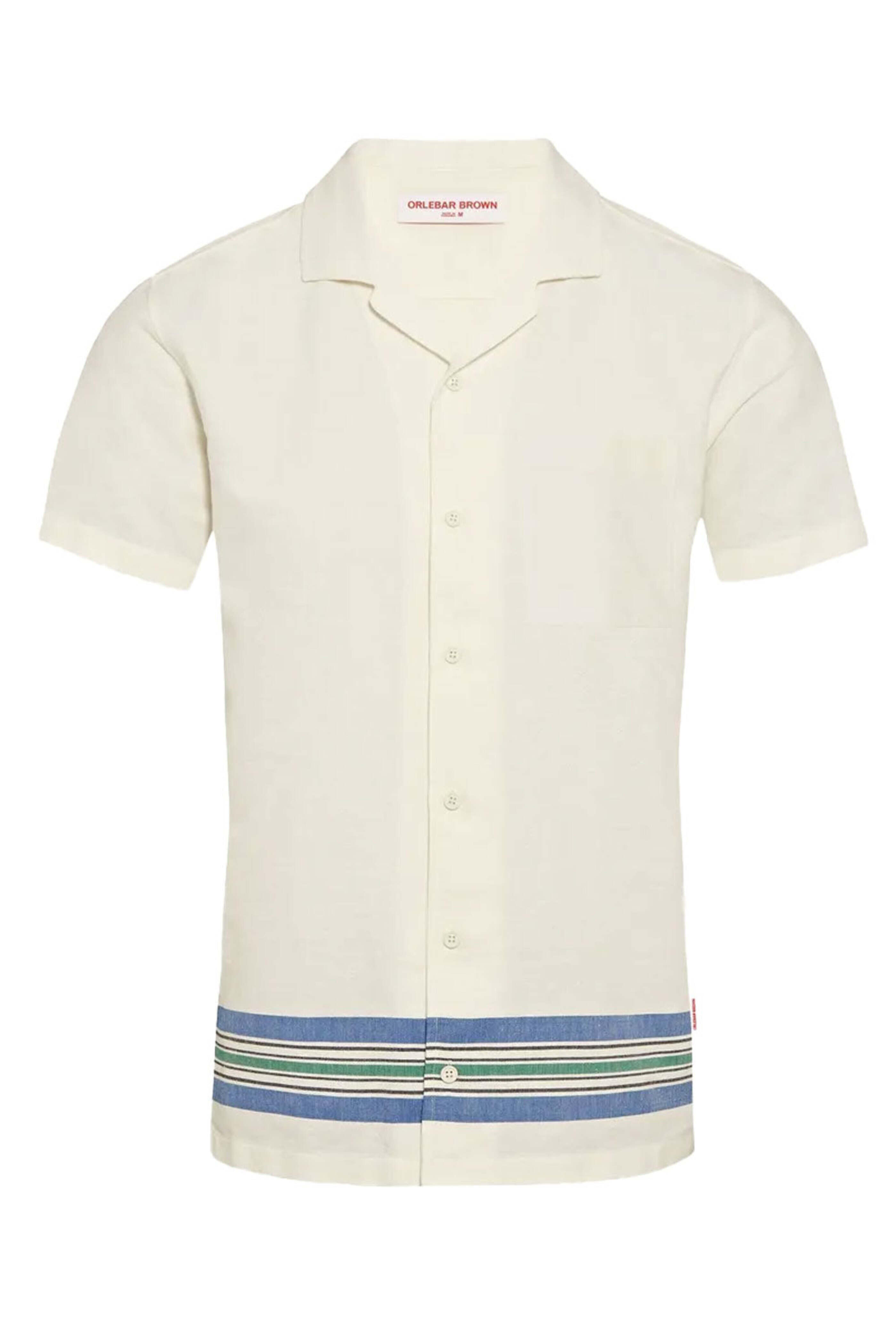 Orlebar Brown - Limestone and Blue Capri Collar Stripe Hem Shirt