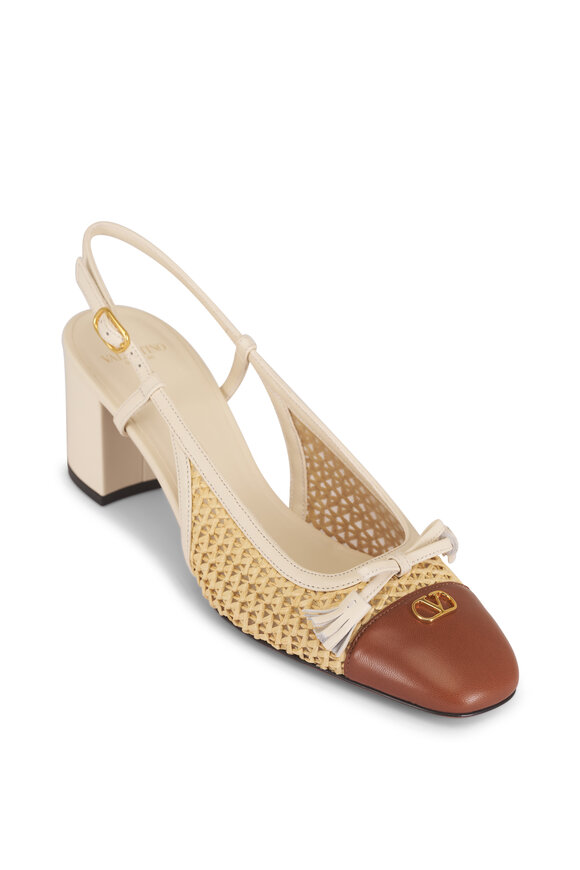 Valentino Garavani Ballerina Natural Raffia & Leather Slingback, 60mm - view 1