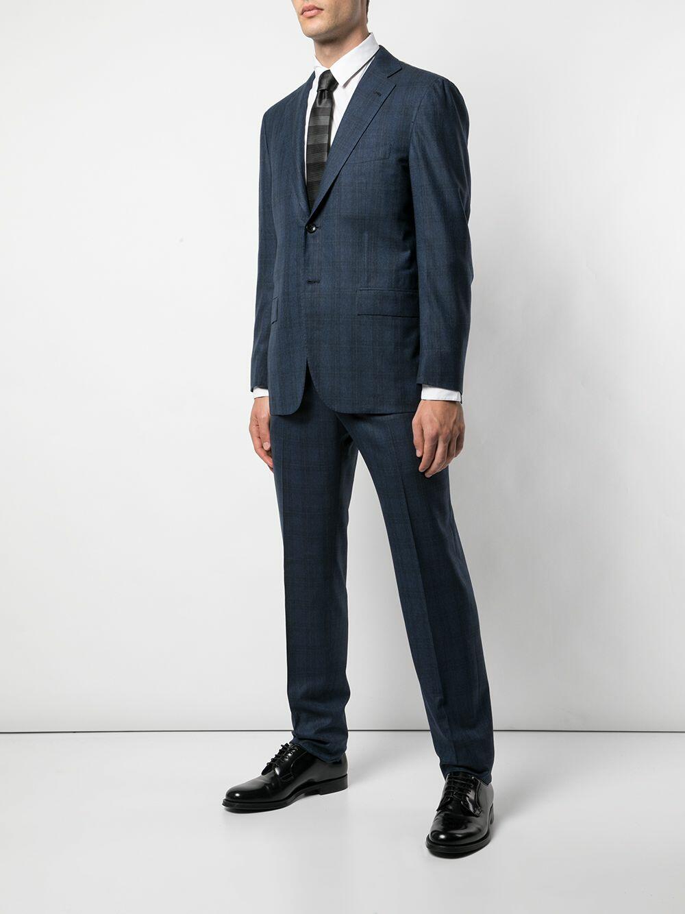 Kiton - Navy Tonal Plaid Wool Suit