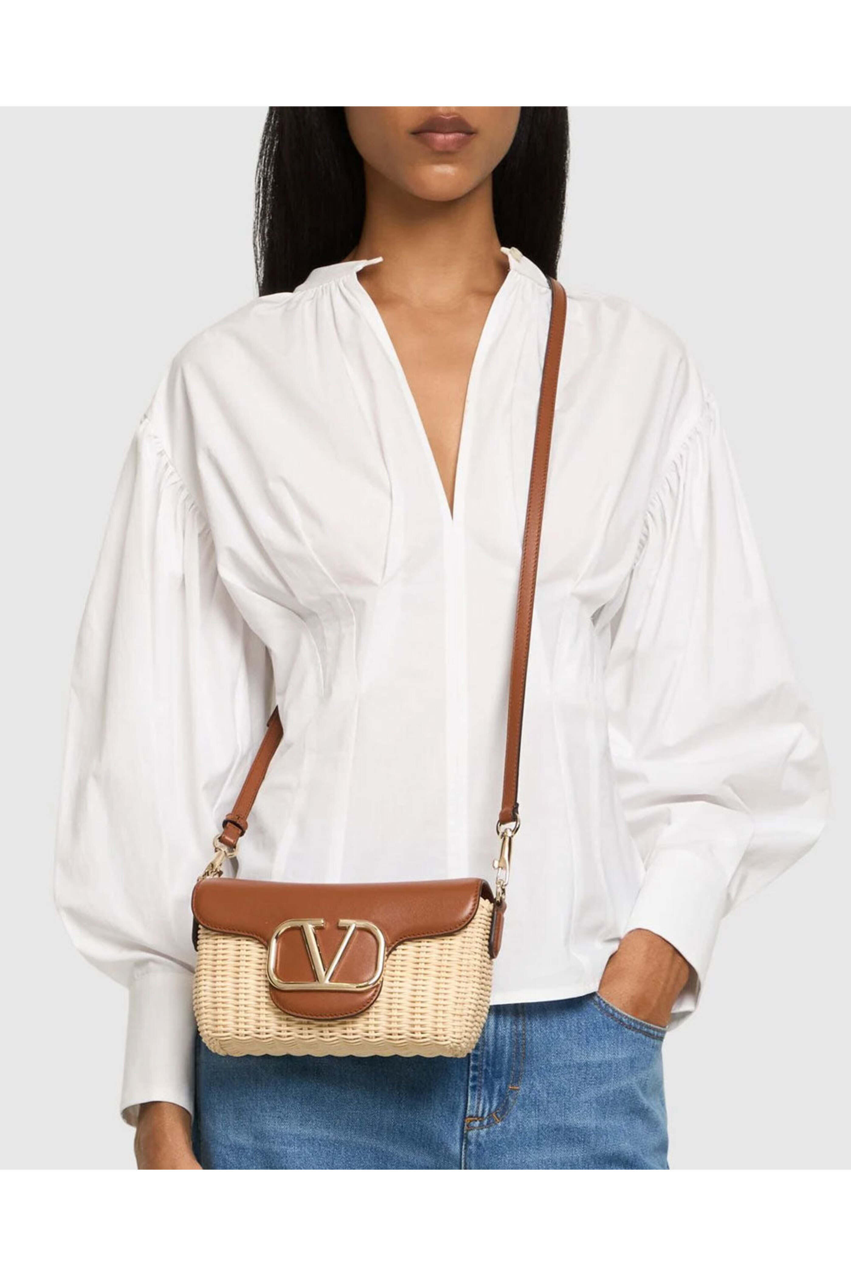 Valentino Garavani - Loco VLogo Straw Shoulder Bag in Selleria
