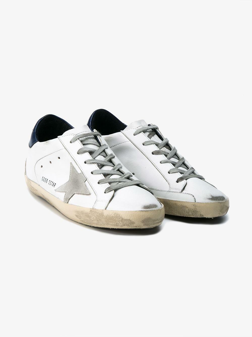 Golden Goose - Women's Superstar White Leather Navy Trim Sneaker