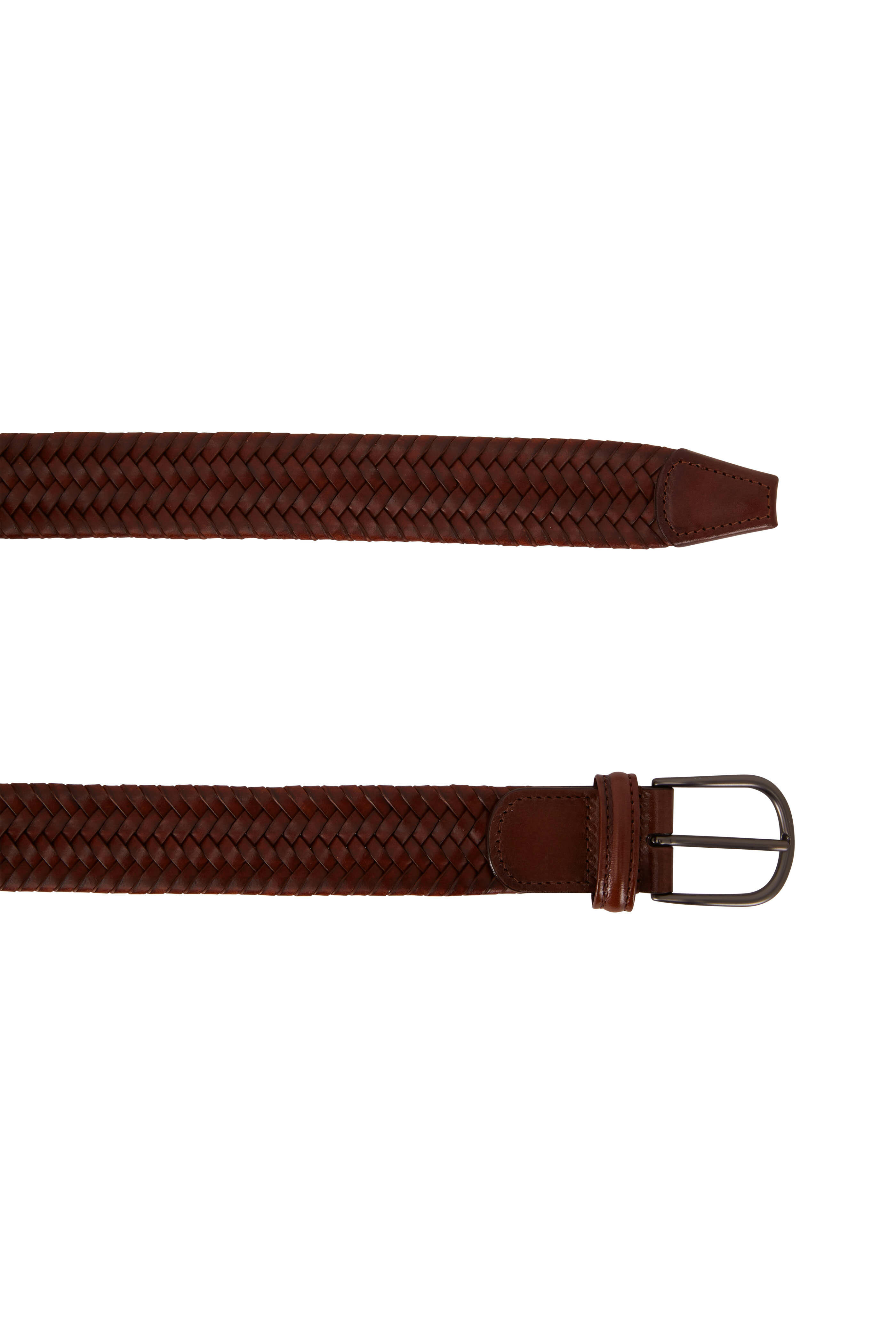 Anderson's Woven Leather Belt in Dark Brown