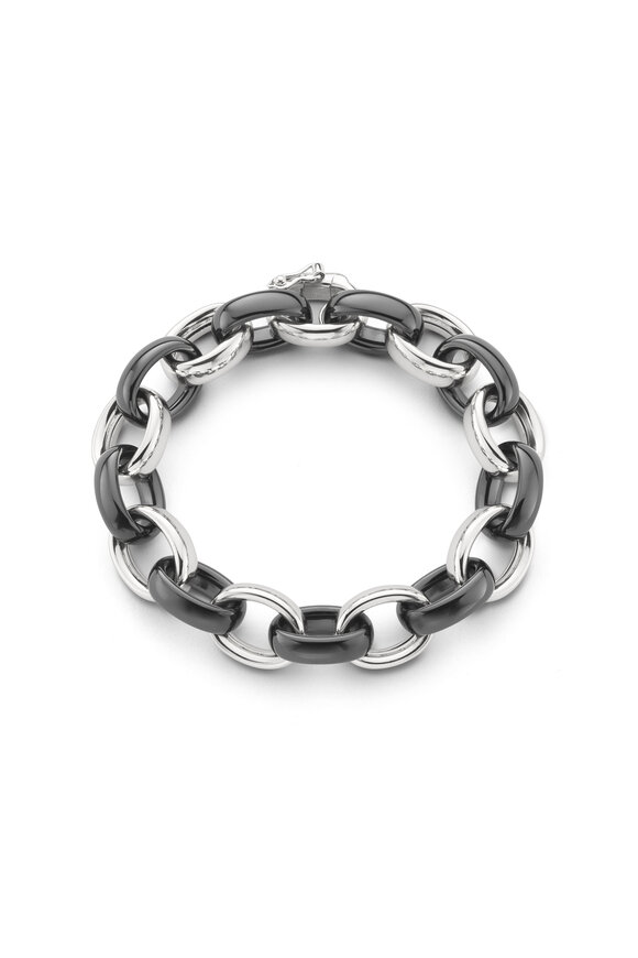 Monica Rich Kosann 18k White Gold Extra Large Ceramic Link Bracelet