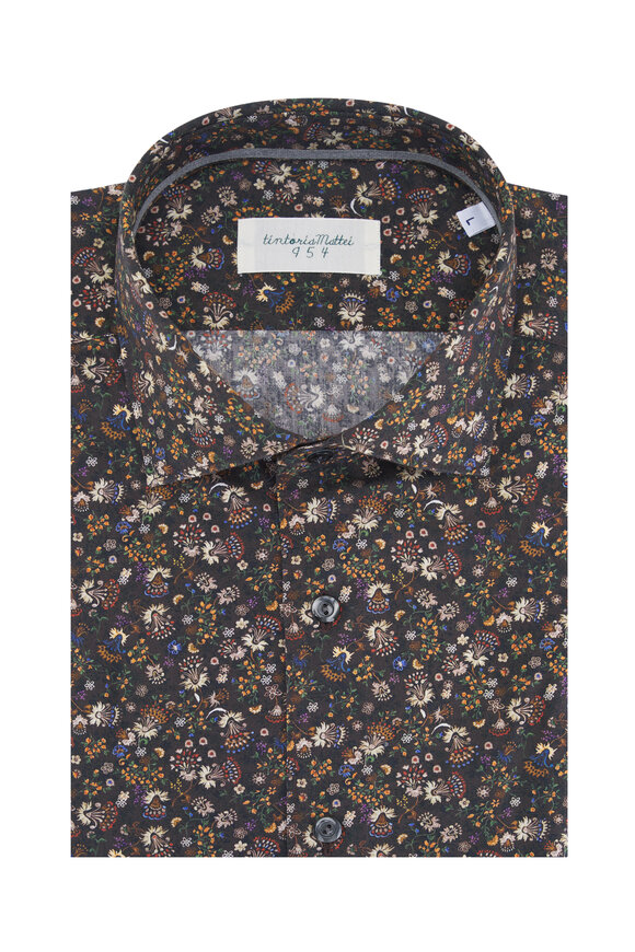 Tintoria Brown Floral Print Cotton Sport Shirt