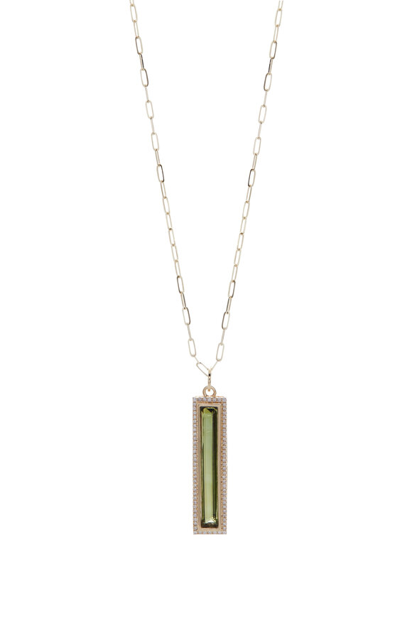 Loriann - Green Tourmaline & Diamond Halo Pendant Necklace